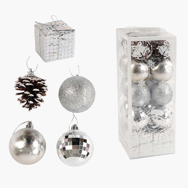 Новорічні прикраси C 67367 (90) 20 штук, кульки, шишки, подарунки, D=5 см, у слюді