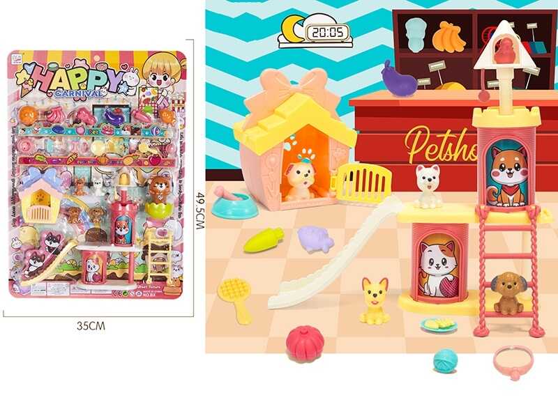 Набір тварин BX 743 A (60) 4 фігурки тварин, аксесуари, муляжі їжі, на листі