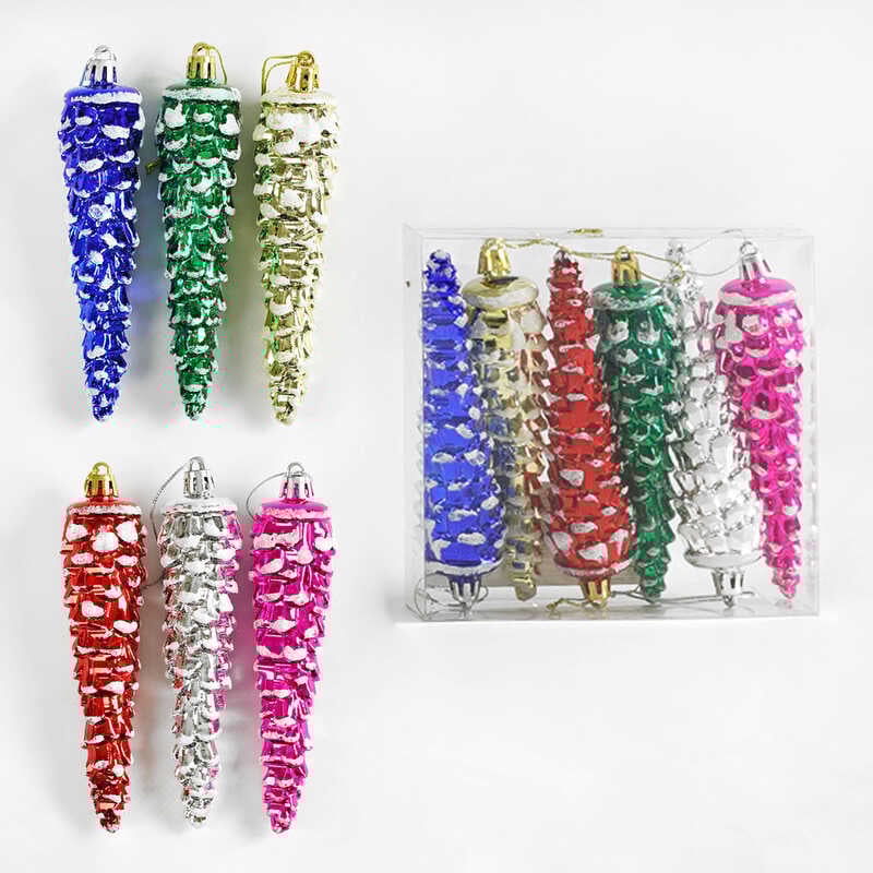 Новорічні прикраси D 35032 (180) 6 шт., шишка, висота 14,5 см, в слюді