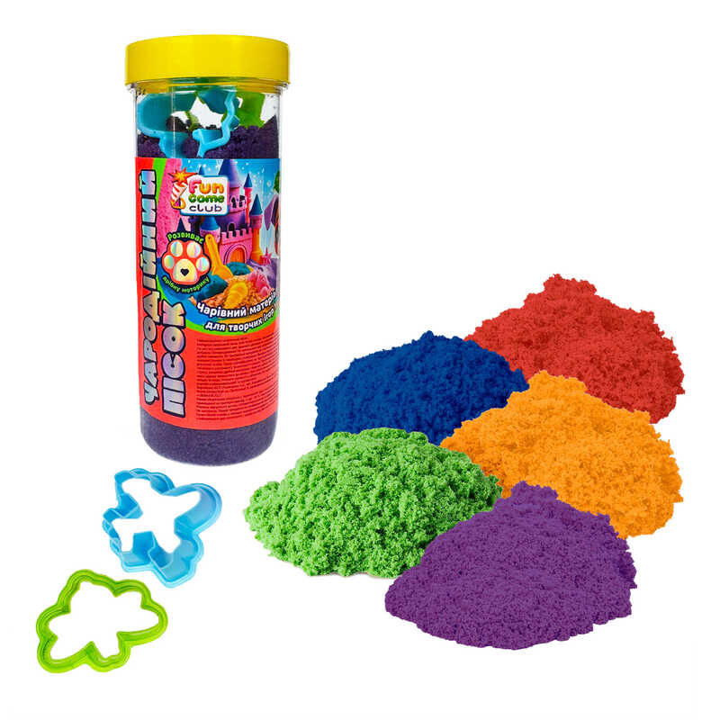 гр Кінетичний пісок 85433 (16) 0.5кг "4FUN Game Club", 2 формочки, в банці, ВИДАЄТЬСЯ МІКС ВИДІВ