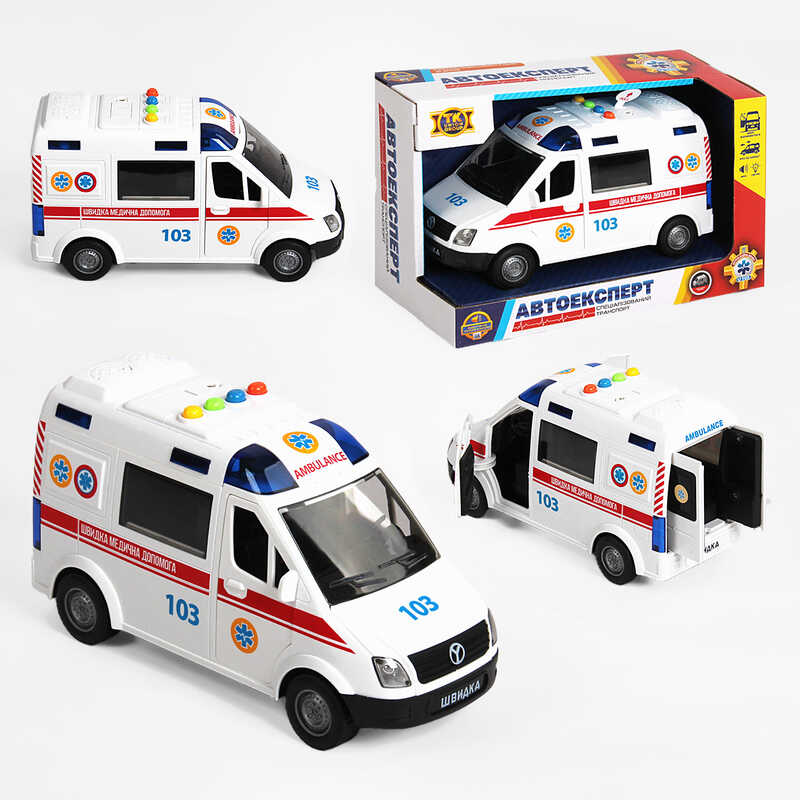 Машина "Швидка допомога" 89091 (36) "Авто Експерт", УКРАЇНСЬКЕ ОЗВУЧУВАННЯ, тематичні фрази та пісні, підсвічування відчиняються двері, інерція, гумові колеса, в коробці