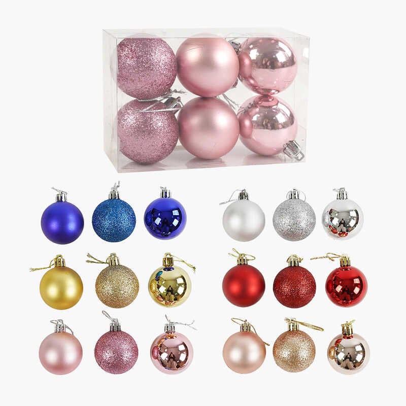 Новорічні прикраси C 67651 (192) 6 штук, кульки, D = 4,5 см, у слюді, ВИДАЄТЬСЯ МІКС ВИДІВ