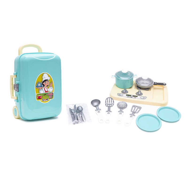 гр Кухня похідна 121 в.2 (8) 1 ВИГЛЯД - КОЛІР БІРЮЗА, "Orion", варильна поверхня, посуд, у валізі