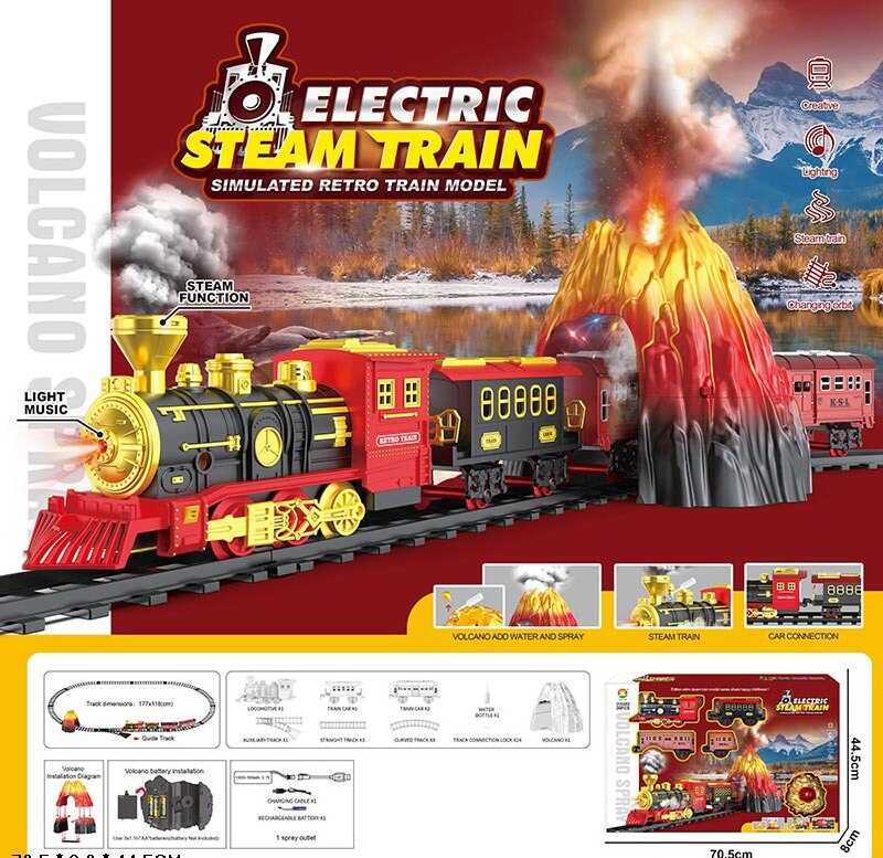 Залізниця 699-51 A (8) 20 елементів, локомотив, 3 вагони, акумулятор 3.7 V, підсвічування, парогенератор, звуки, вулкан, в коробці