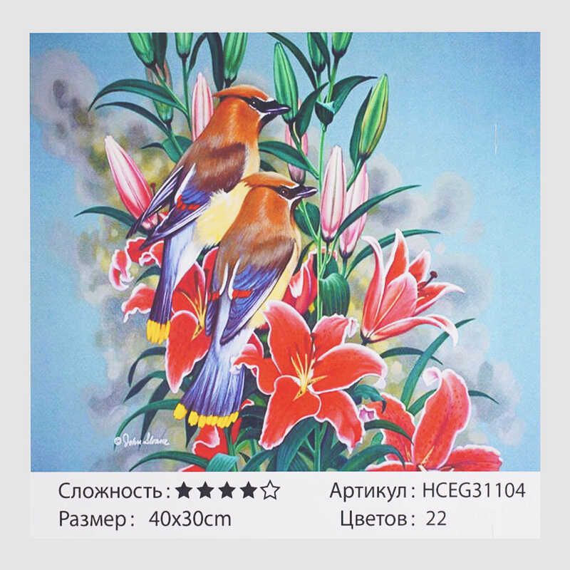 Картина за номерами HCEG 31104 (30) "TK Group", "Птахи і лілії", 40х30 см, в коробці