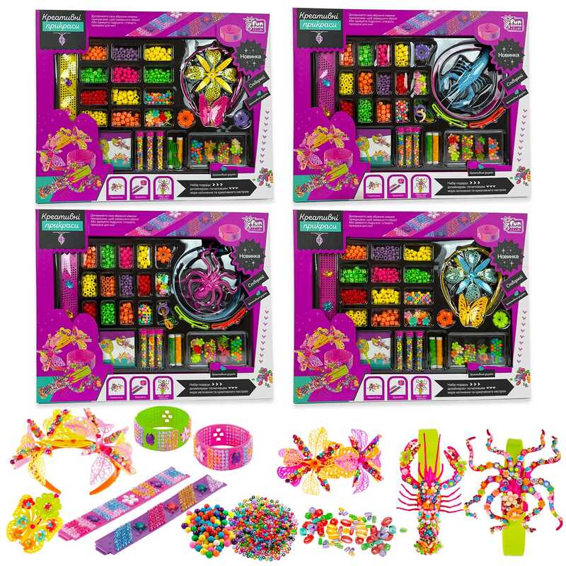 гр Креативні прикраси 13789 (24/2) "4FUN Game Club", 4 види, обруч для волосся, браслет, аксесуари, намистини, в коробці