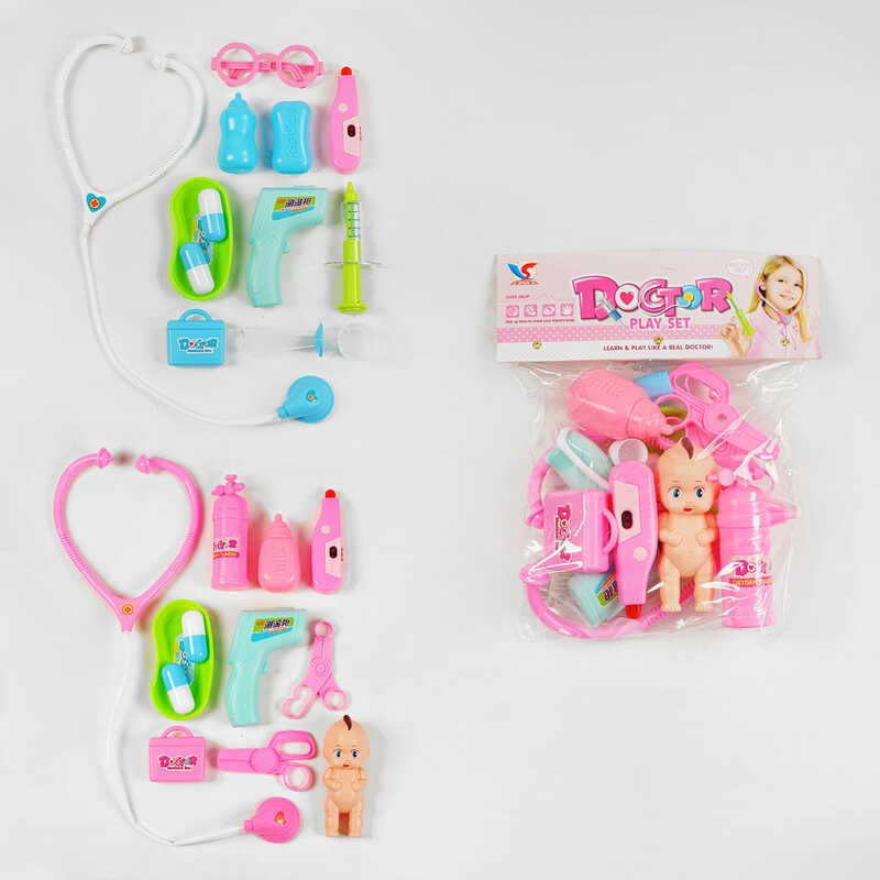 Набір лікаря E 6011 A / E 6011 (84/2) 2 види, 11 елементів, термометр, пупс, у пакеті