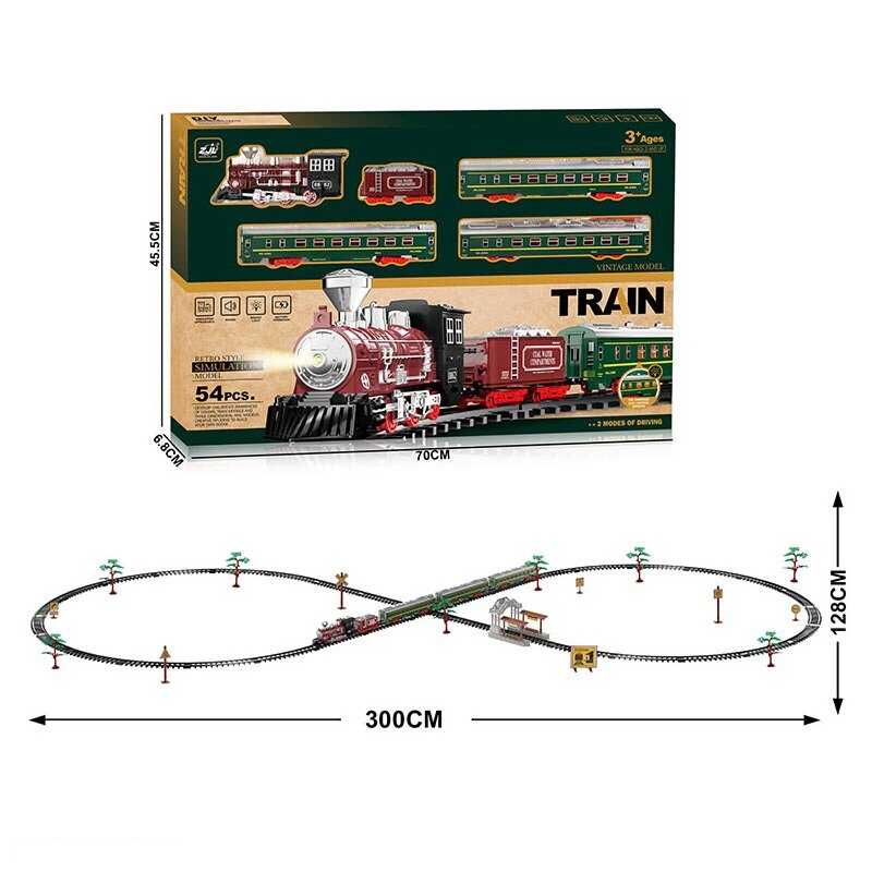 Залізниця 9299-66 (12) 54 елементи, 5 вагонів довжиною 114 см, дорога 300х128 см, підсвічування, звук-беззвучний режим, рух вперед, на батарейках, в коробці