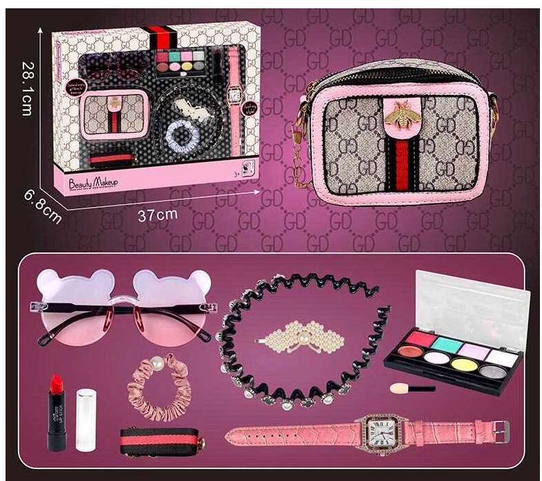 Набір аксесуарів A 6 ,  сумочка, окуляри, помада, резинка та обруч для волосся, годинник, палетка тіней та аплікатор, в коробці