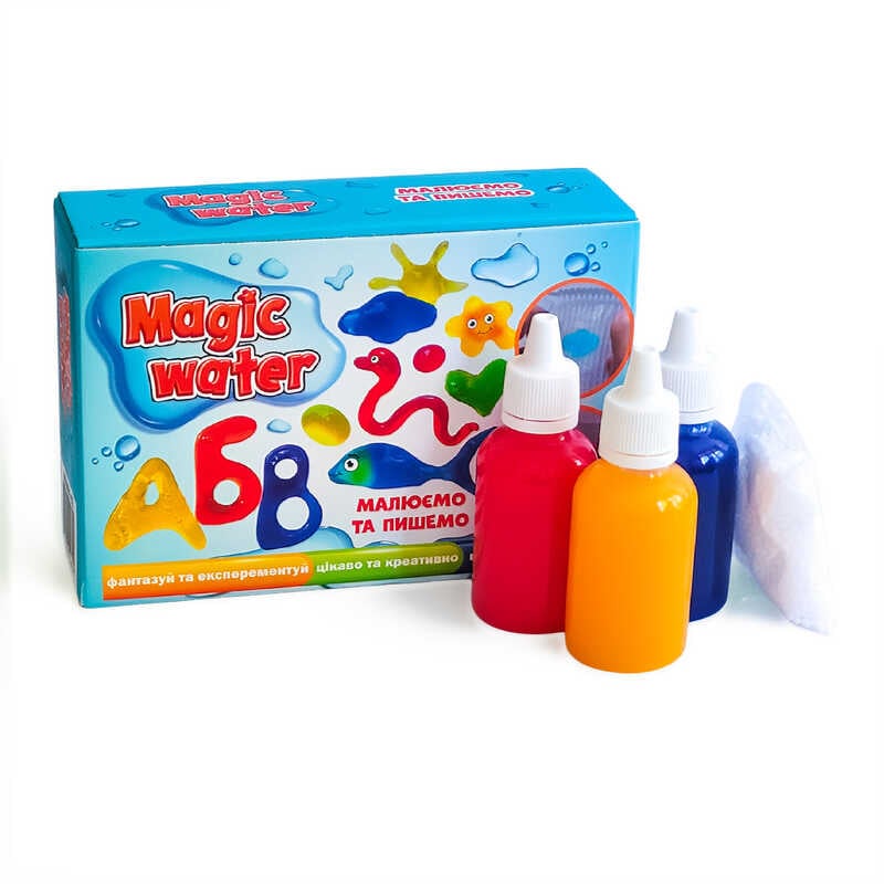 гр Набір для творчості "Magic water. Малюємо та пишемо" MV6031-02 (10) "Ludum", 3 гелі, основа для малювання, ложка, суха речовина, в коробці