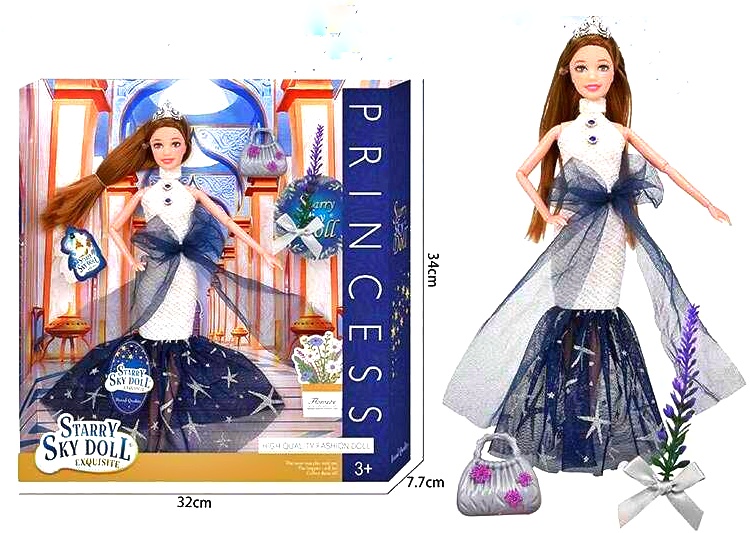 Лялька SK 025 , висота 30 см, діадема, квіти, сумочка, в коробці