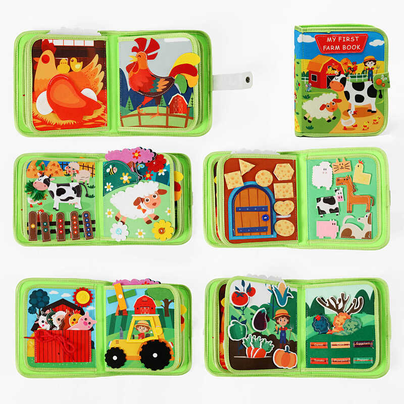 М'яка книжка-бізіборд C 73097 (32) “Ферма”, фетр, елементи на липучках, пискавка, пальчикові ігри, вивчення тварин, овочів, форм, в пакеті