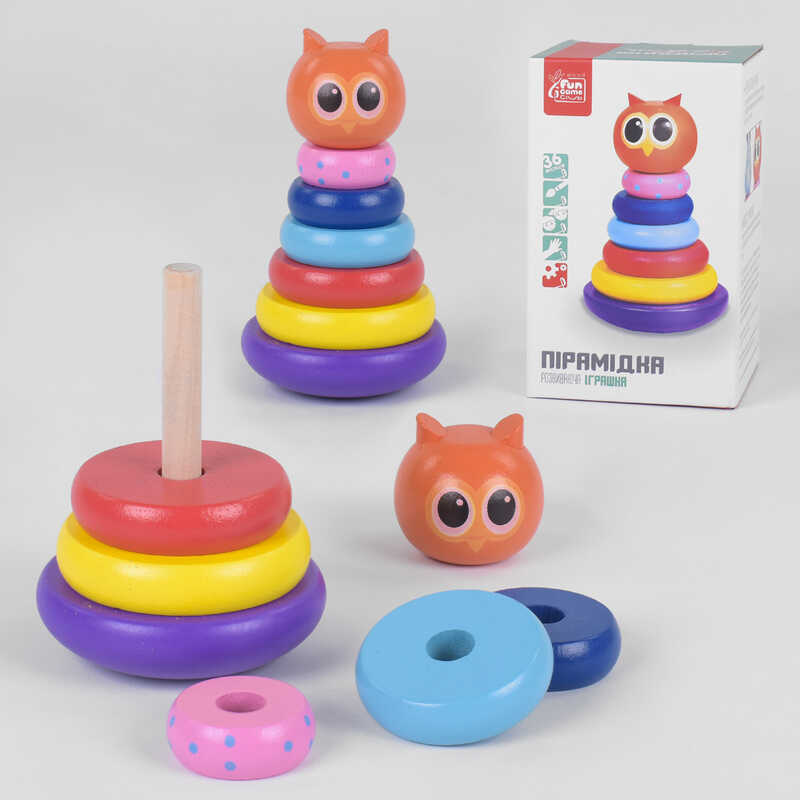 гр Дерев'яна пірамідка 91552 (24) "4FUN Game Club Wood", "Сова", нелягайко, 5 кілець, в коробці