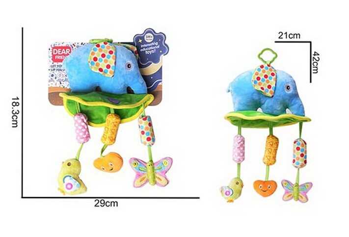Брязкальце 688 M41 (96) “Слоник”, текстильне, кріплення для підвішування, пискавка, шелесткі елементи, мелодія вітру, в пакеті