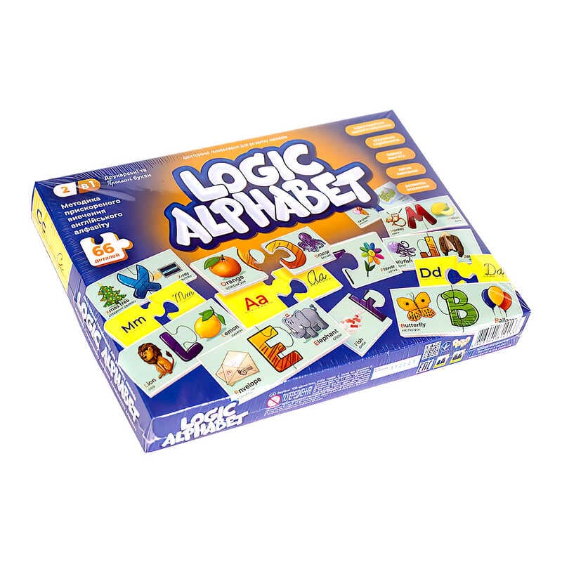 гр Пазли розвиваючі "Logic Alphabet" англ / укр G-LoA-01-04U (12) "Danko Toys", 66 елементів, в коробці