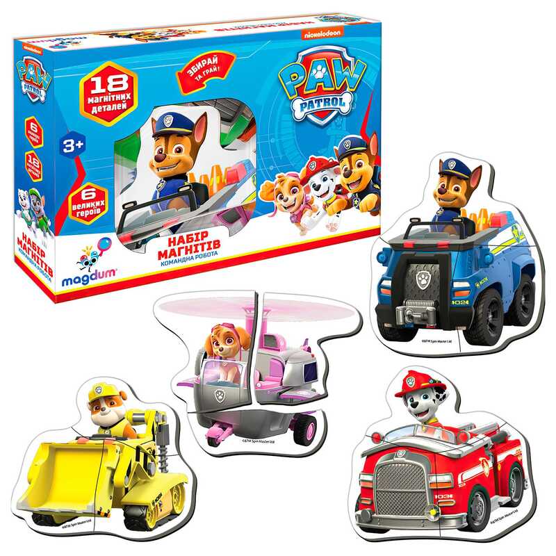 гр Набір магнітів ML 4034-32 "Щенячий патруль. Командна робота" (60) "Magdum", 18 магнітів, в коробці