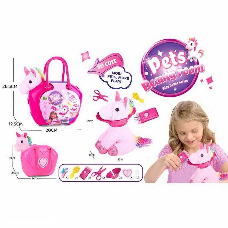 Тваринка з аксесуарами DR 5108 (48/2) “Єдиноріг”, м’яка іграшка, набір грумера, сумка-переноска, 7 аксесуарів, у сумці
