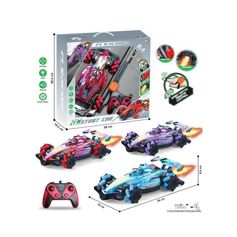 Машинка на радіокеруванні 888-2 A (24) 3 кольори, акумулятор 3.7 V, керування з пульту та браслету, роликові колеса, парогенератор, підсвічування, в коробці, ВИДАЄТЬСЯ ТІЛЬКИ МІКС ВИДІВ
