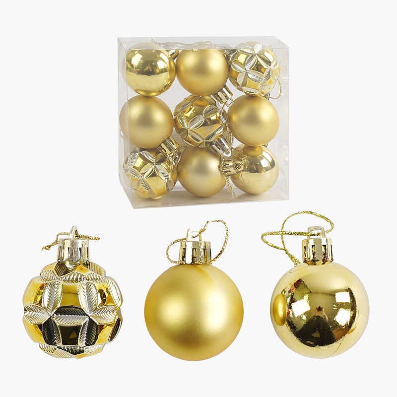 Новорічні прикраси C 67539 (300) 9 штук, кульки, D=4 см, у слюді