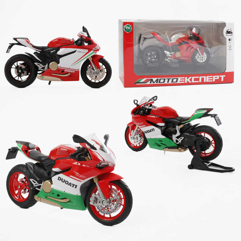 Мотоцикл BG 61-477 (48/2) "Мото Експерт", 2 види, металопластик, масштаб 1:12, прогумовані колеса, підсвічування, звук, амортизація, платформа,в коробці