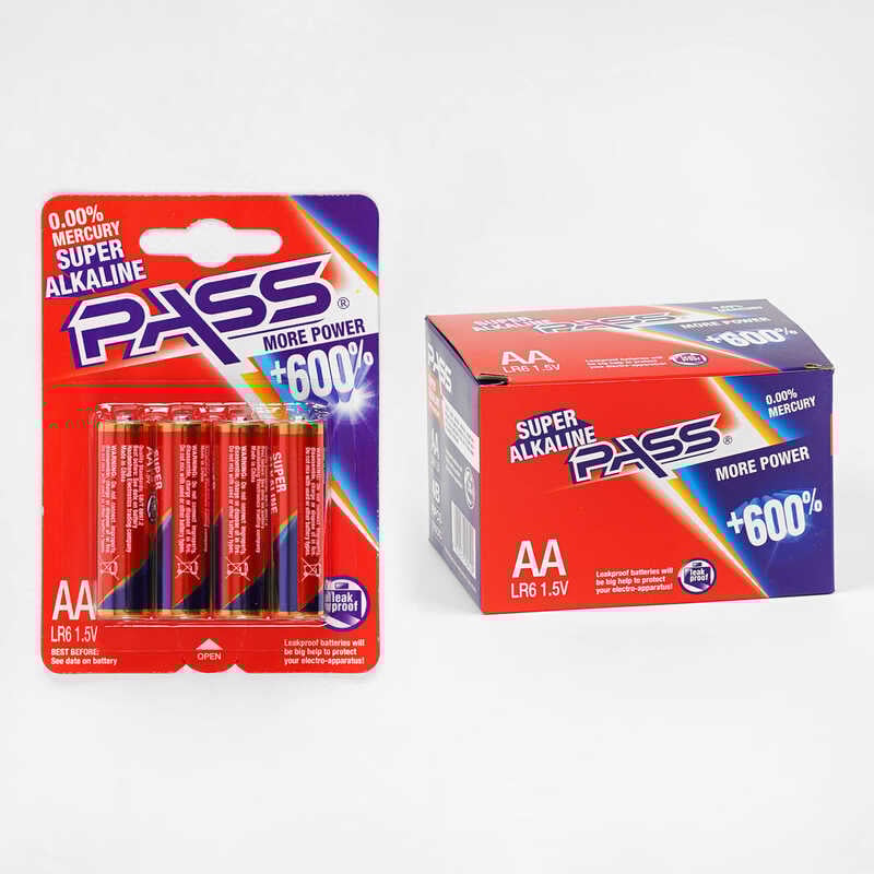 Батарейки "PASS" C 56888 (20) Alcaline, пальчикові, АА 1,5V, ЦІНА ЗА 48 ШТУК В БЛОЦІ