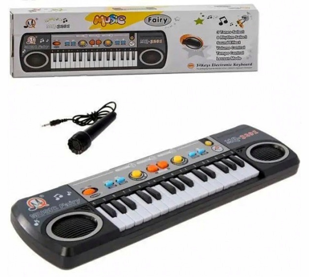 Синтезатор MQ 3201 , на батарейках, мікрофон, 8 ритмів, 3 тони, 24 демо мелодії, в коробці