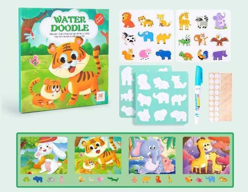 Логічна книжка C 75162 (80) дикі тварини, картки на липучках, водна розмальовка, водний маркер, сортер, в плівці