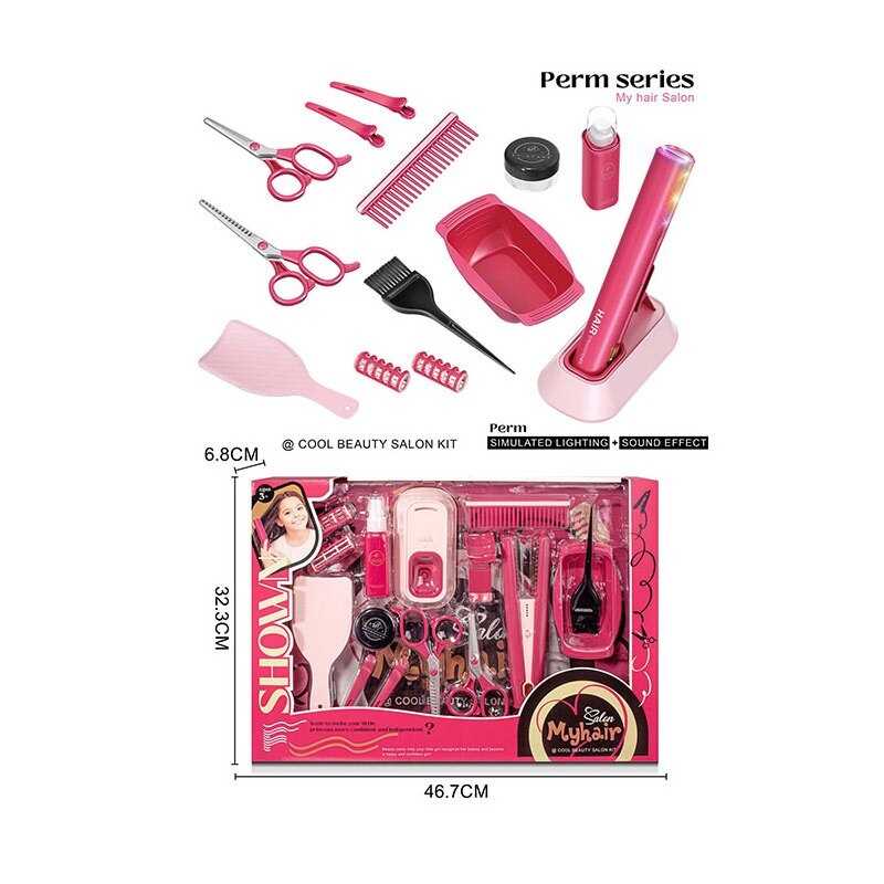 Набір перукаря 2801-4 (24/2) стайлер на батарейках, звук, підсвітка, гребінці, щітка, затискачі для волосся, ножиці, флакончики, бігуді, в коробці