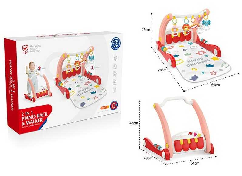 Ходунки 2в1 HE 0634 (12) ігровий музичний килимок, піаніно, 4 брязкальця з прорізувачем, дзеркальце, в коробці