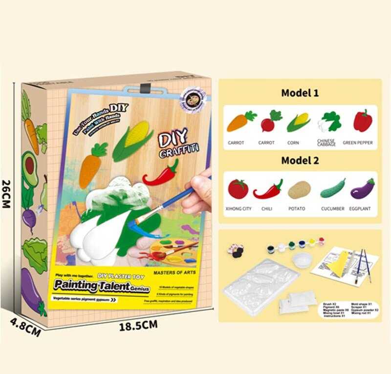 Гіпсова розмальовка ZY 105 (60) магнітні наліпки, молди, акрилові фарби, гіпс, пензлики, шпатель, в коробці