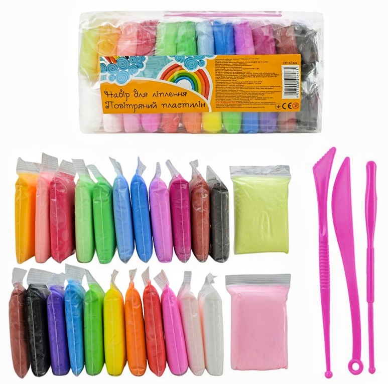 Повітряний пластилін 8024 , 24 шт , кульок, інструмент