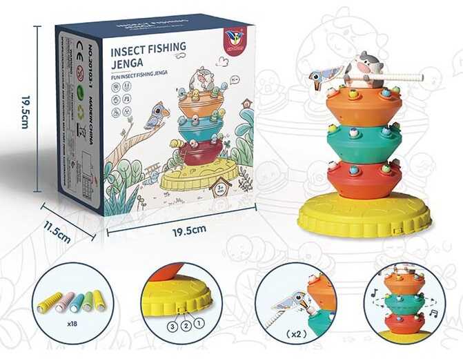 Магнітна гра "Спіймай хробачка" 20103-1 (36) 18 хробачків, палички з пташками, світло, звук, на батарейках, у коробці