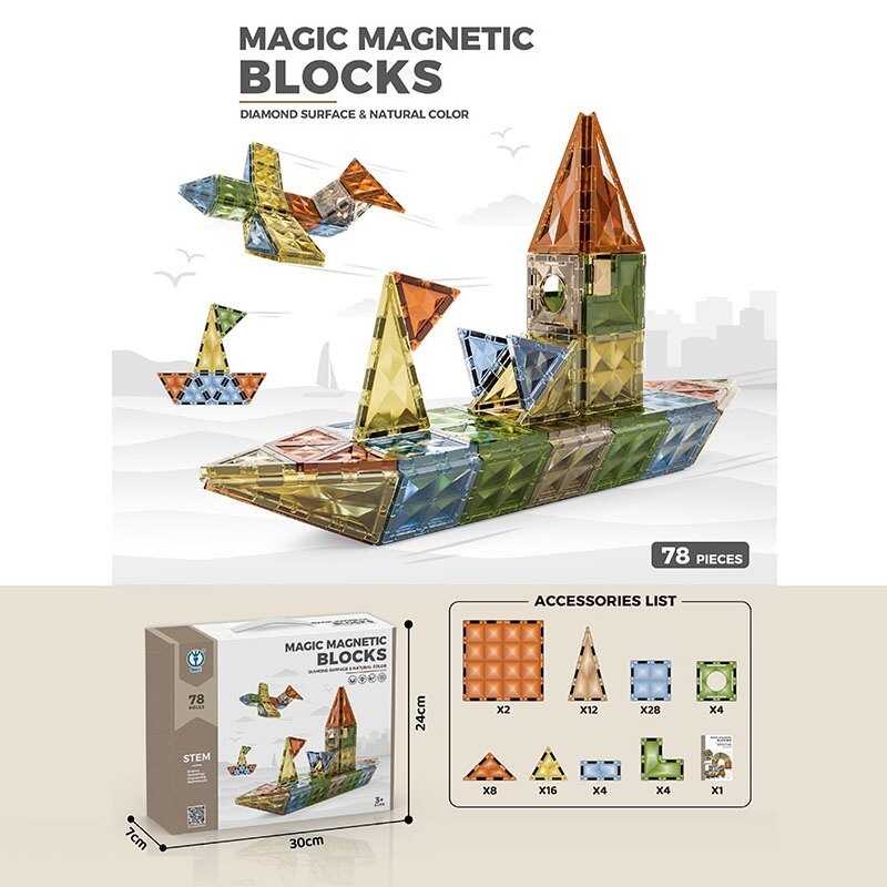 Магнітний конструктор 9903 (12/2) 78 деталей, інструкція, в коробці