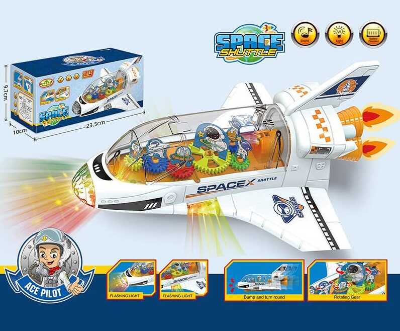 Літак 286-36 (72/2) космічний шатл, мелодія, підсвічування, колесо вільного ходу, у коробці