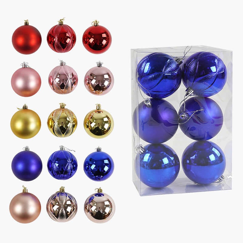 Новорічні прикраси C 67649 (64) 6 штук, кульки, D = 7,5 см, у слюді,  ВИДАЄТЬСЯ ТІЛЬКИ МІКС ВИДІВ