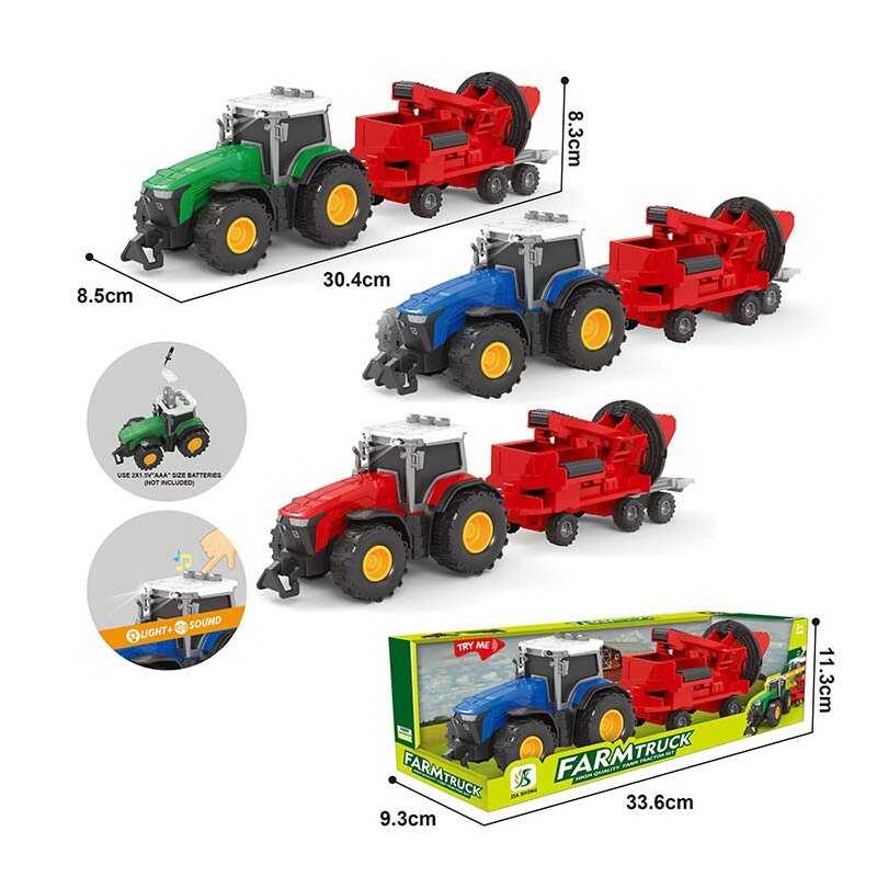 Трактор 0488-604 D (96/2) 3 кольори, причеп, підсвічування, звук, рухомі елементи причепа, прогумовані колеса причепа, в коробці, ВИДАЄТЬСЯ ТІЛЬКИ МІКС ВИДІВ