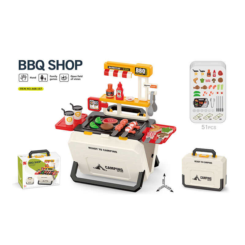 Гриль 668-157 (36) розкладна валіза, муляжі продуктів, іграшкові гроші, наліпки, в коробці