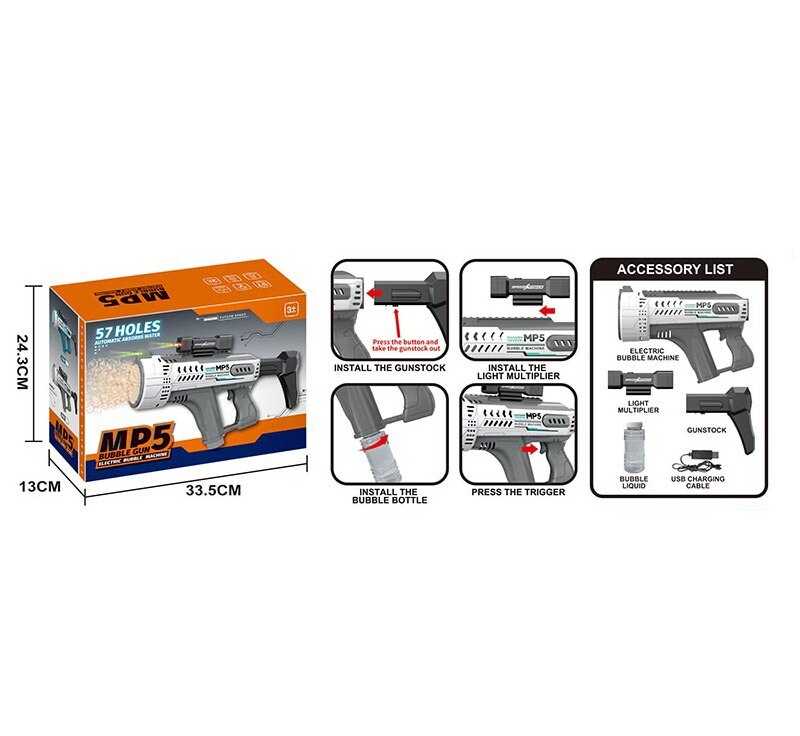 Автомат з мильними бульбашками KB 1313 (18) підсвічування, автоматичний принцип, довжина 43см, 57 отворів, пляшечка з мильним розчином, в коробці