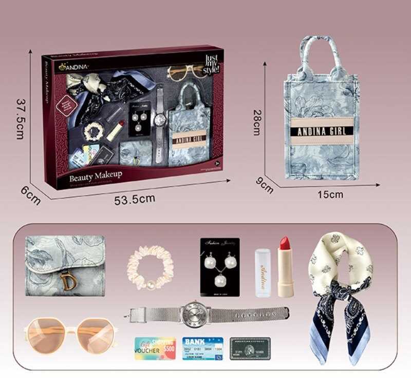 Набір аксесуарів 676-4 (24) функціональний годинник, сумочка, хустка, окуляри, гаманець, прикраси, імітація косметики, резинка, в коробці