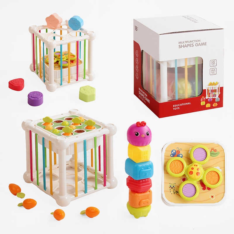 Логічний куб YL 1303 DA (48) морквяні грядки, сортер, спінер, стукалка, еластичні решітки, в коробці