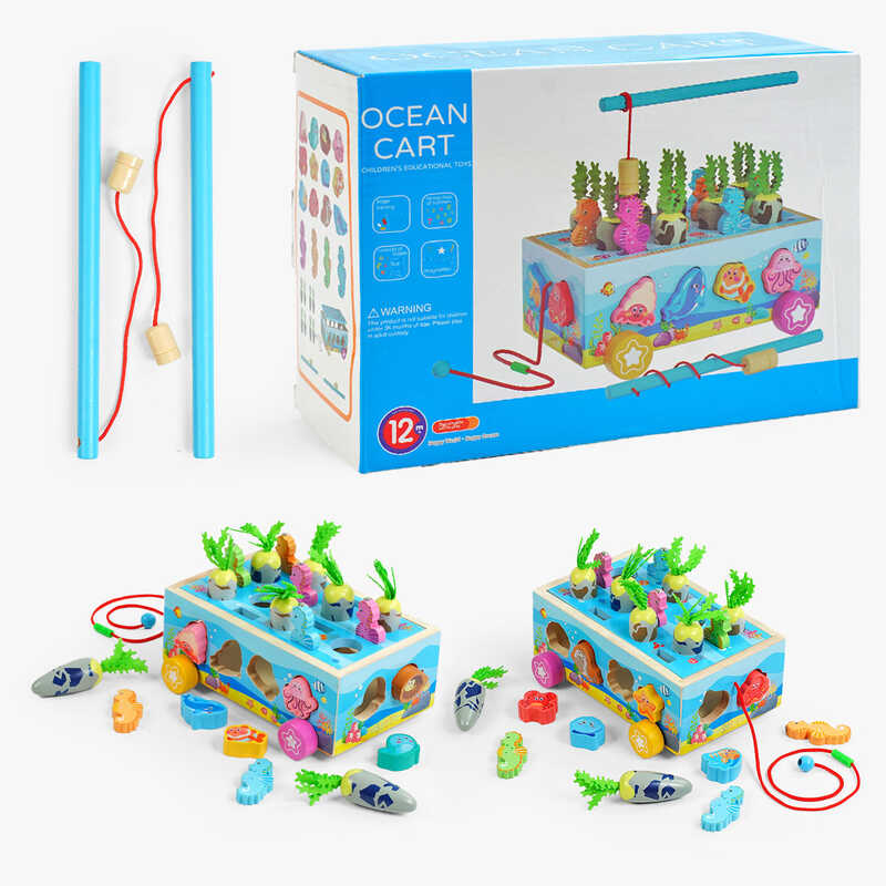 Ігровий центр С 62827 (24) “Морський город”, дерев’яний, каталка, магнітна риболовля, сортування за формами, овочі, фігурки, в коробці