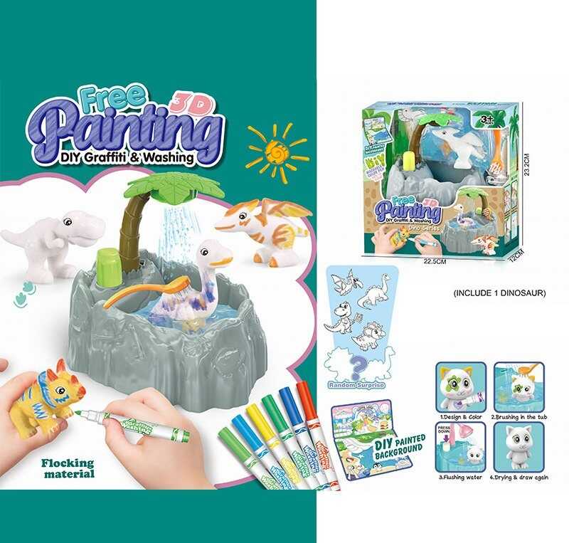 Набір для творчості 826 (48/2) флоксова фігурка тварини, помпова подача води, 6 кольорових фломастерів, ванночка, щіточка, в коробці