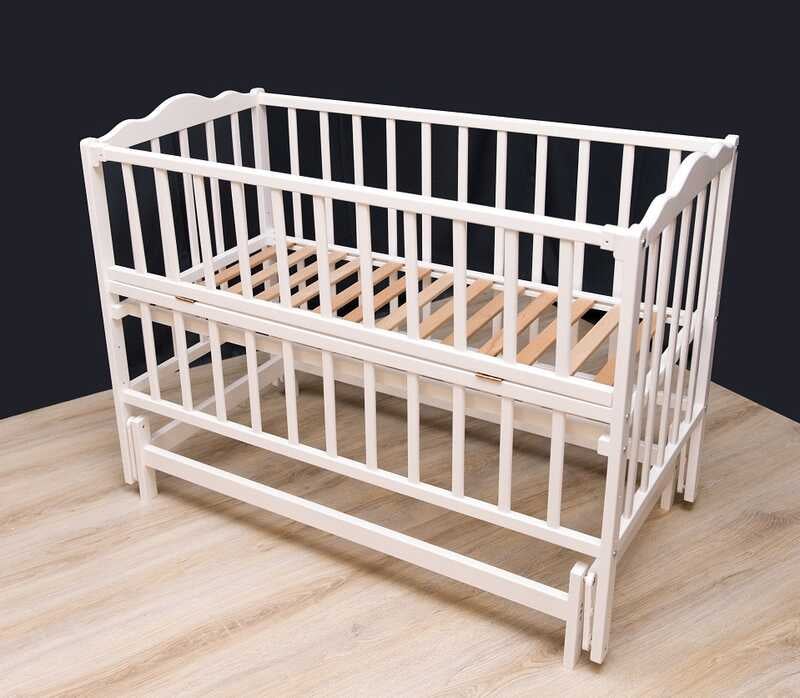 гр Ліжечко дитяче "Анастасія-2" (1) шарнір-підшипник з відкидною боковиною, бук (Білий)