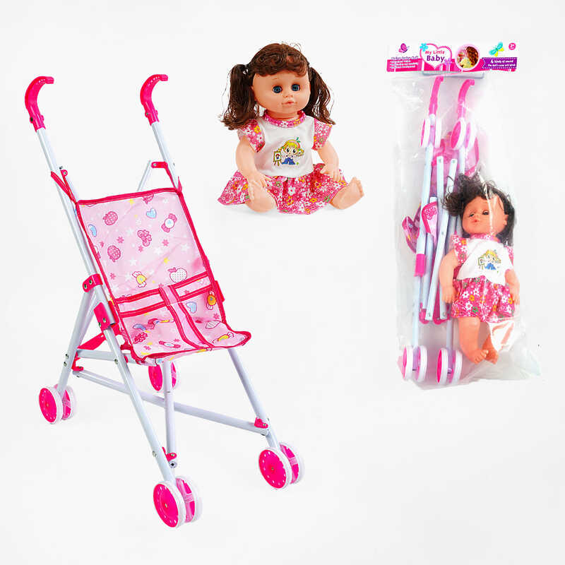 Візок з лялькою LA 66-2 (36/2) лялька плаче, сміється, заплющує очі, висота 31 см, в пакеті