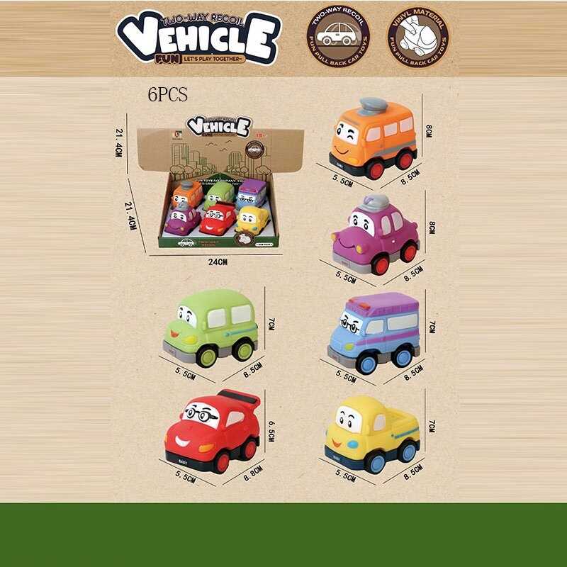 Набір машин 2685 A (24/2) ЦІНА ЗА 6 ШТУК В БЛОЦІ, вінілові, знімний корпус, інерційний механізм, прогумовані колеса, в коробці