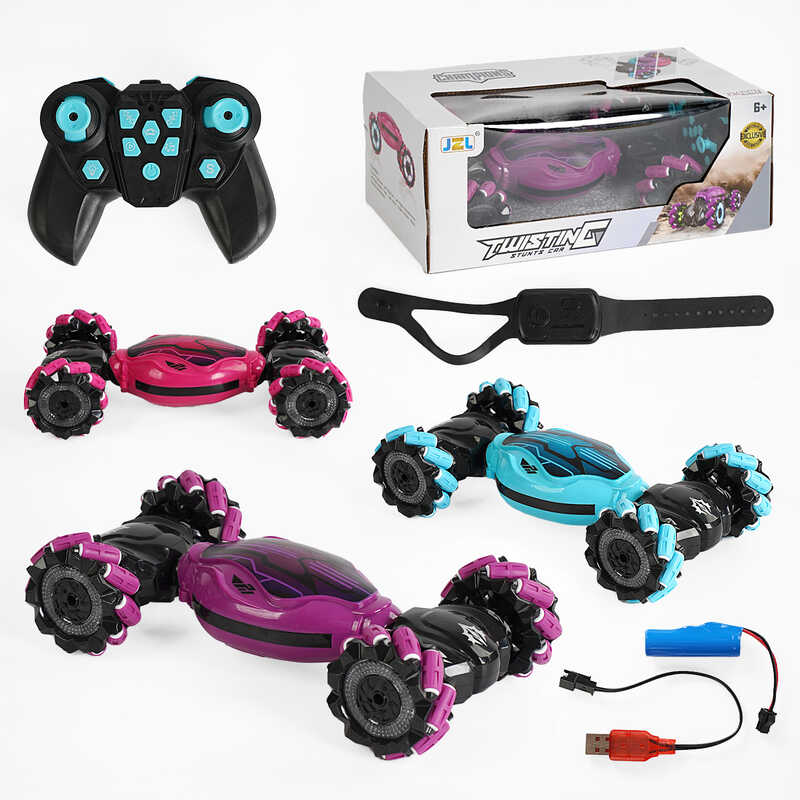 Машина на радіокеруванні 3788-1 (24) трюкова, керування: браслет і пульт, музика, світло, пульт 2.4GHz, акум. 3.7 V, 3 кольори, в коробці, ВИДАЄТЬСЯ ТІЛЬКИ МІКС ВИДІВ