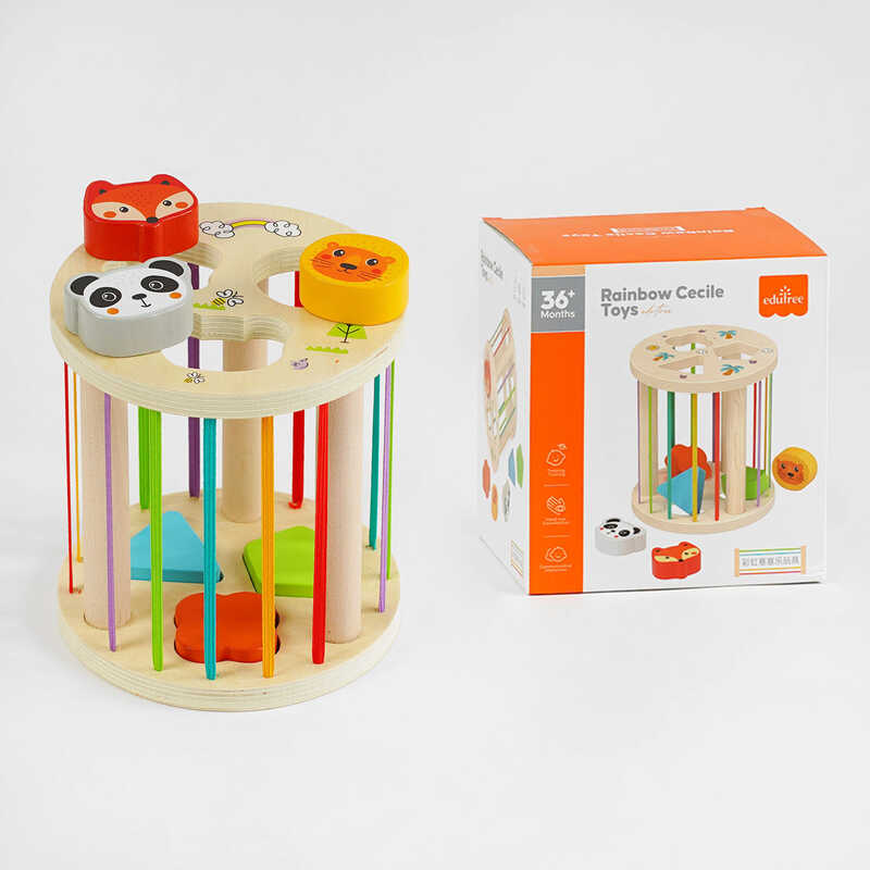 Дерев'яний геометричний сортер C 61499 (48) еластичні стрічки, сортер тварини, в коробці