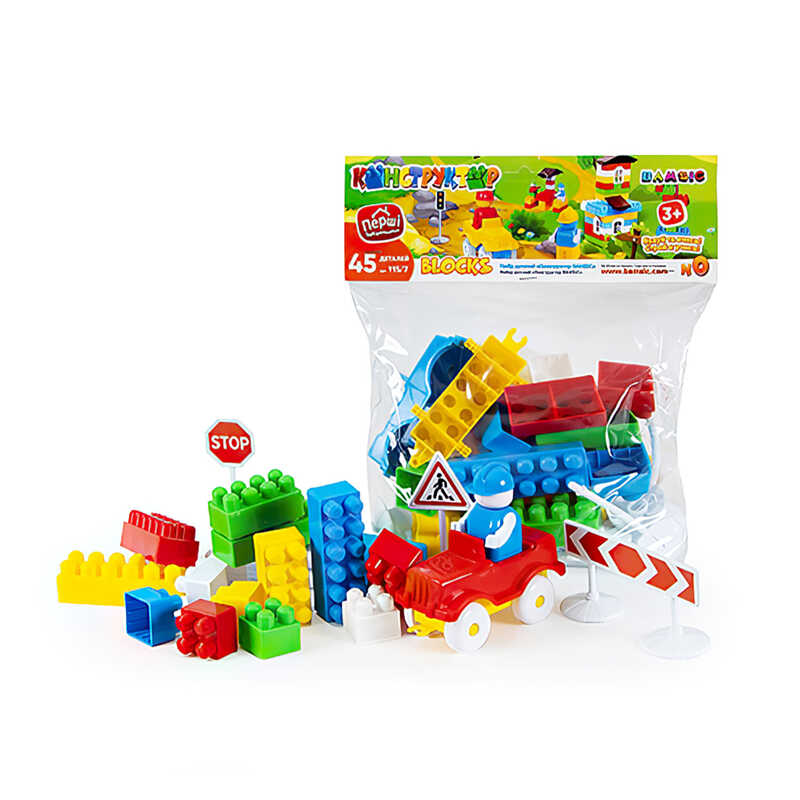 гр Конструктор "BAMSIBLOCK №0" 115/7 (25) "BAMSIC", 45 деталей, машинка, дорожні знаки, в пакеті