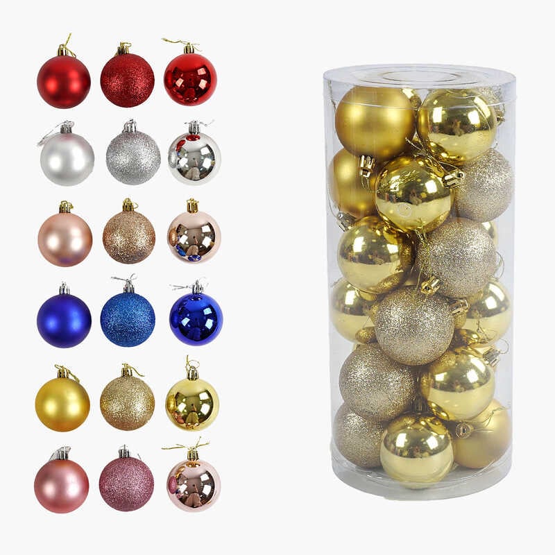 Новорічні прикраси C 67711 (32) 6 видів, кульки, 24 штуки, D = 6 см, в слюді, ВИДАЄТЬСЯ ТІЛЬКИ МІКС ВИДІВ