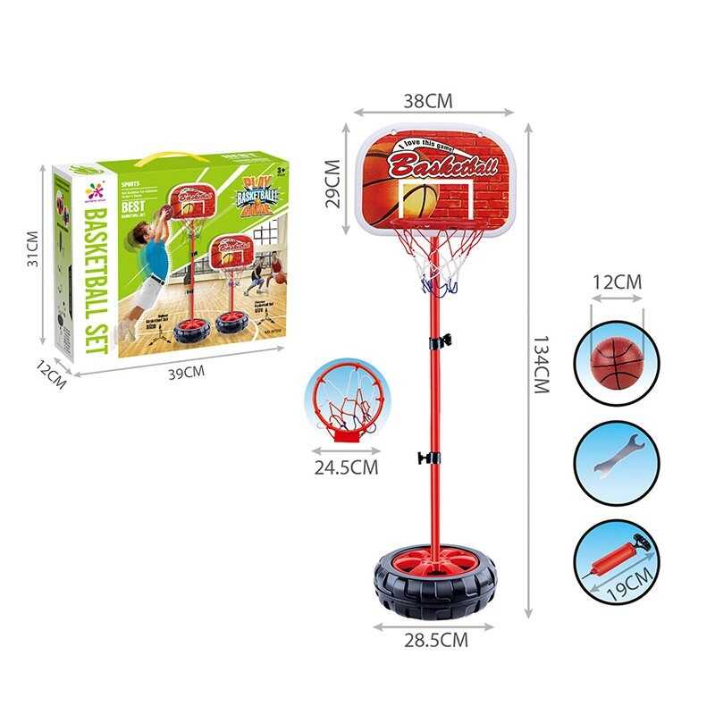 Баскетбол WT 332-1 (12) висота 134 см, регульована металева стійка зі щитом та кільцем, гумовий м'ячик, насос, в коробці